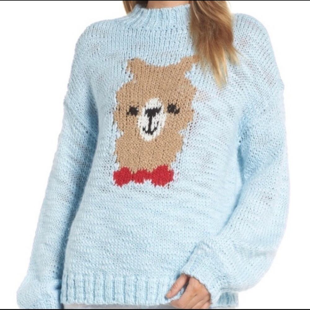 NWT MAKE+MODEL Women's Cozy Baby Blue Llama Mockneck Knit Sweater